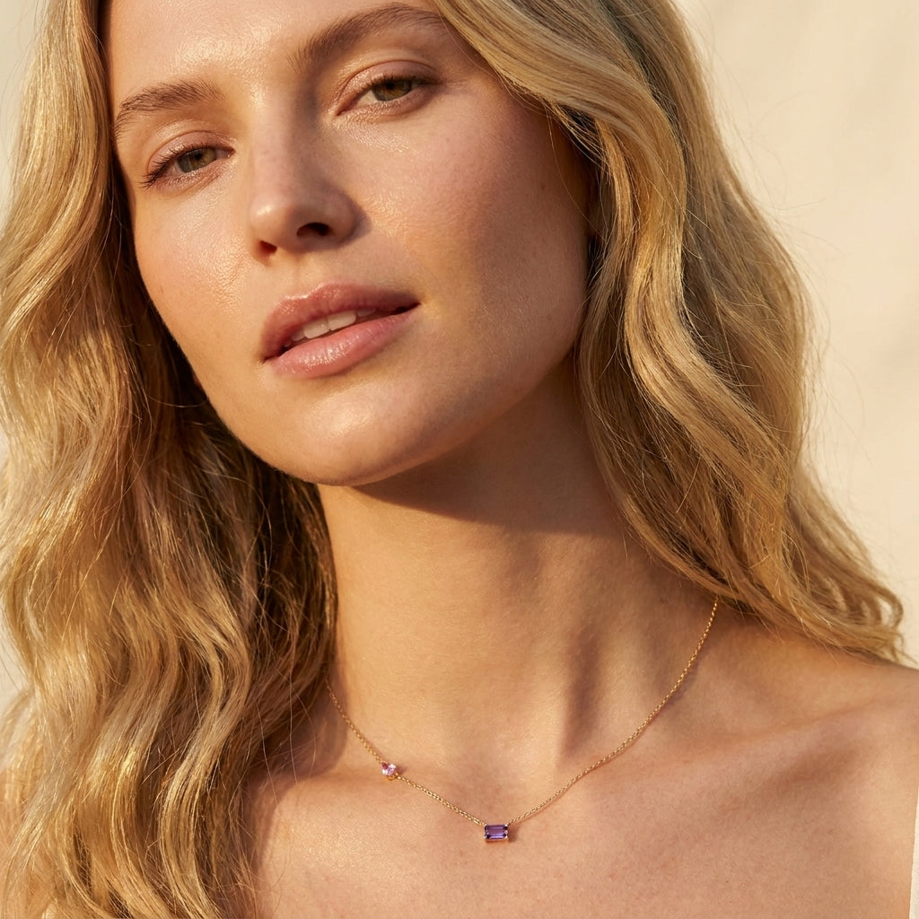 Amethyst & Pink Sapphire Duo Necklace