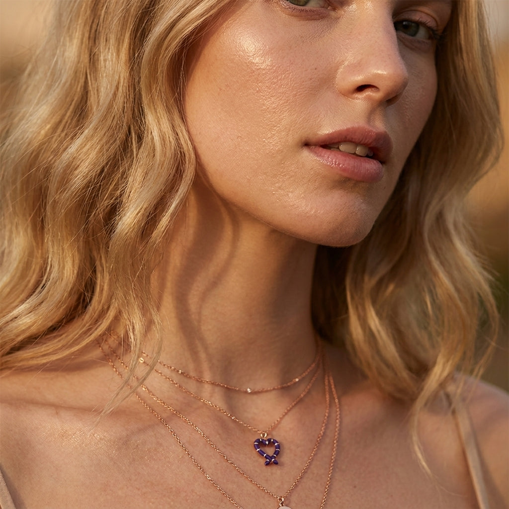 Royal Violet Ribbon Heart Necklace