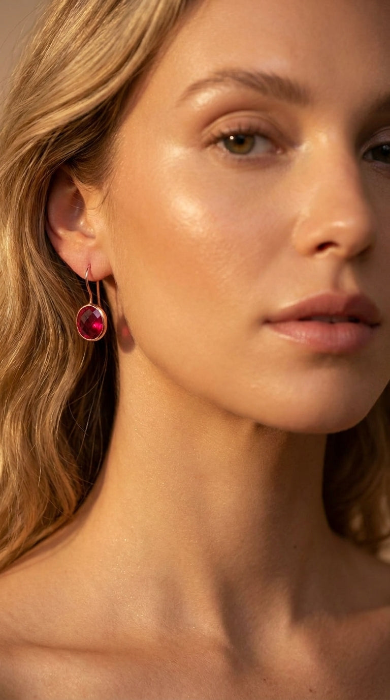 Royal Ruby-Rose Drop Earrings