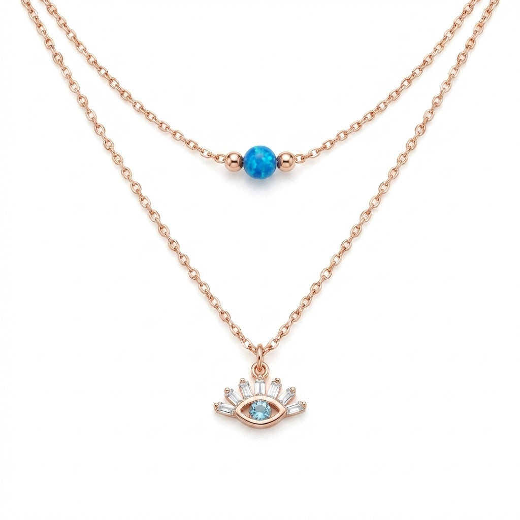 Baguette Sunburst Eye & Opal Necklace