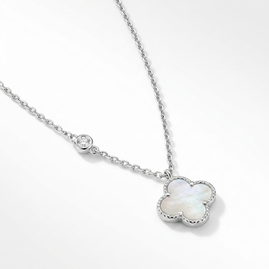 Mother of Pearl Clover Aura Necklace