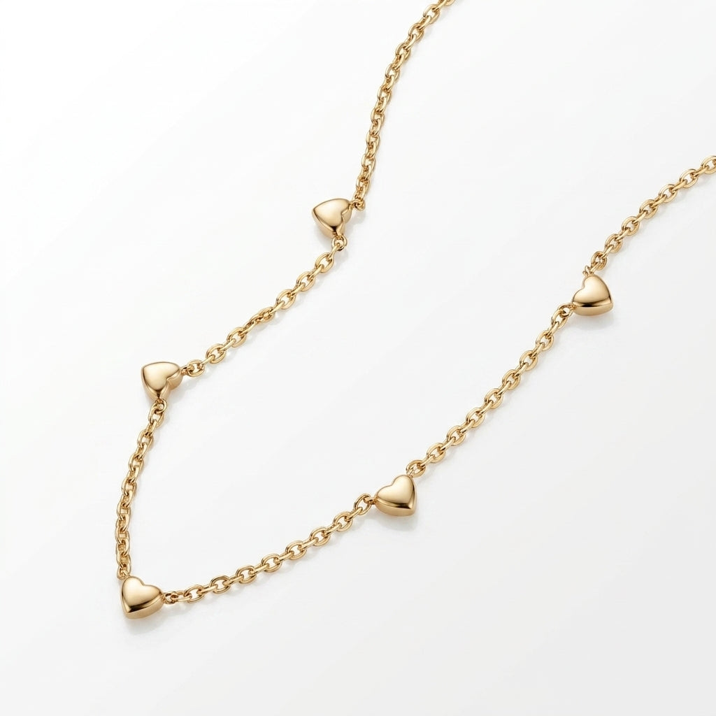 Golden Hearts Station Necklace