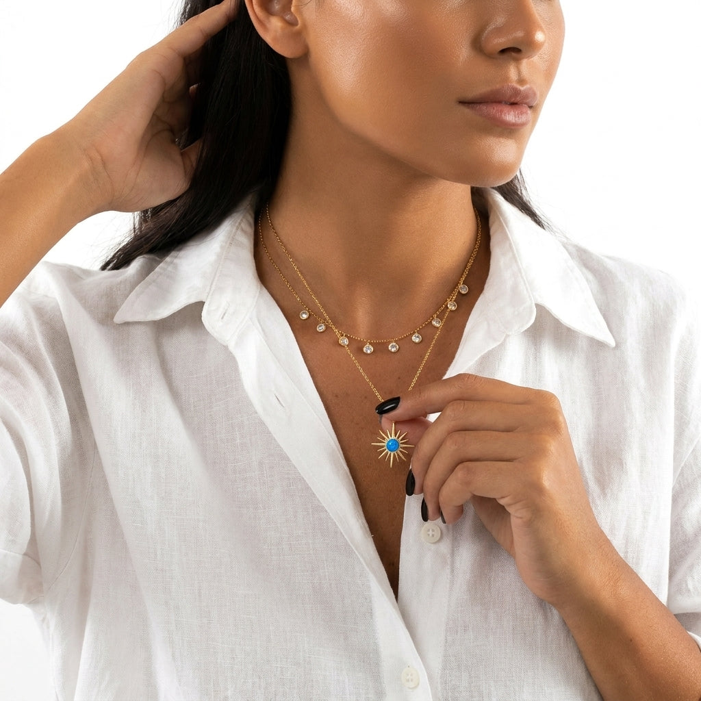 Blue Ethereal Sunburst Necklace