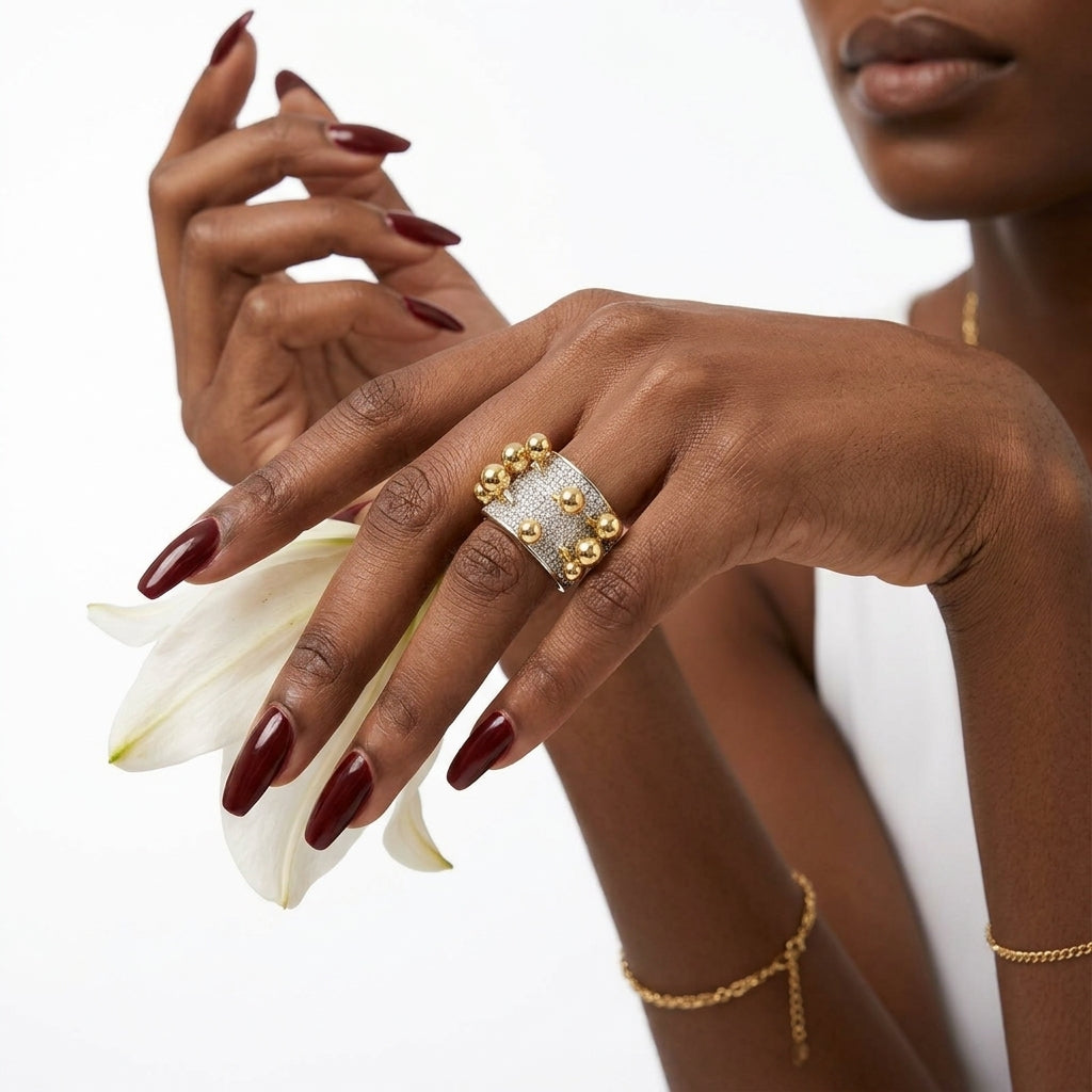 Mixed Metal Pavé Sphere Ring
