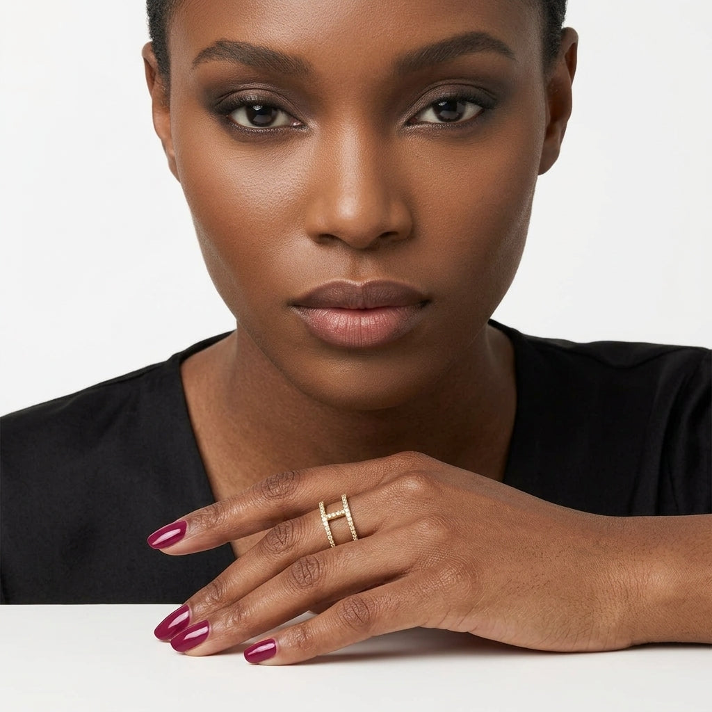 Parallel Crystal Open Cuff Ring