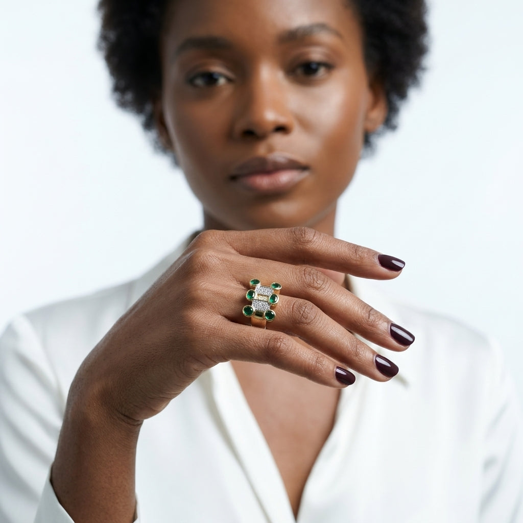 Geometric Green Gemstone Cuff Ring