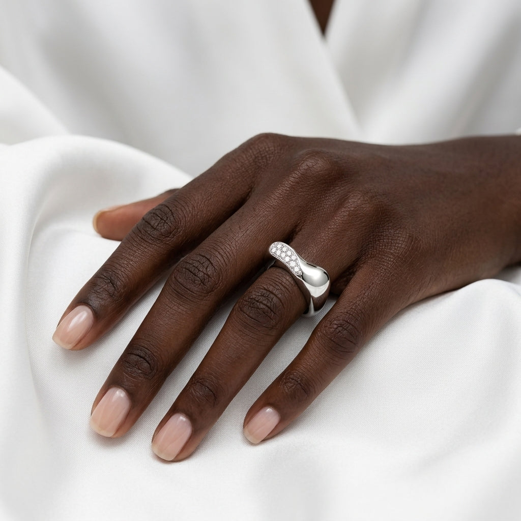 Sculptural Pavé Wave Ring