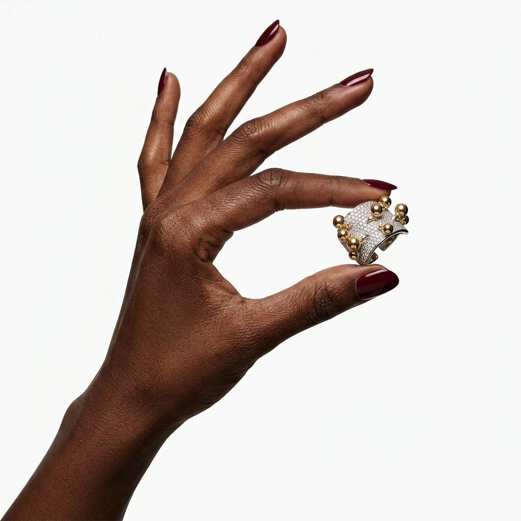 Mixed Metal Pavé Sphere Ring