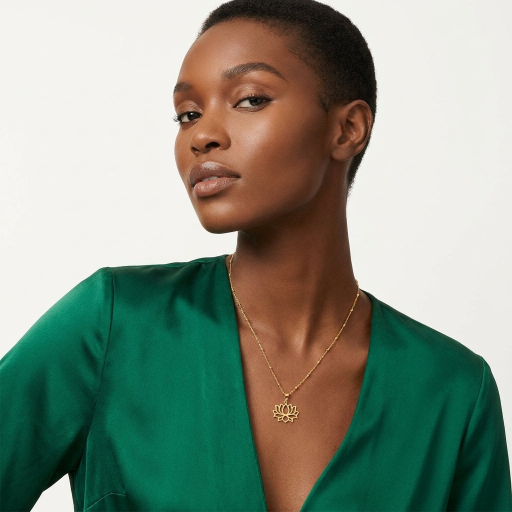 Golden Lotus Pendant Necklace