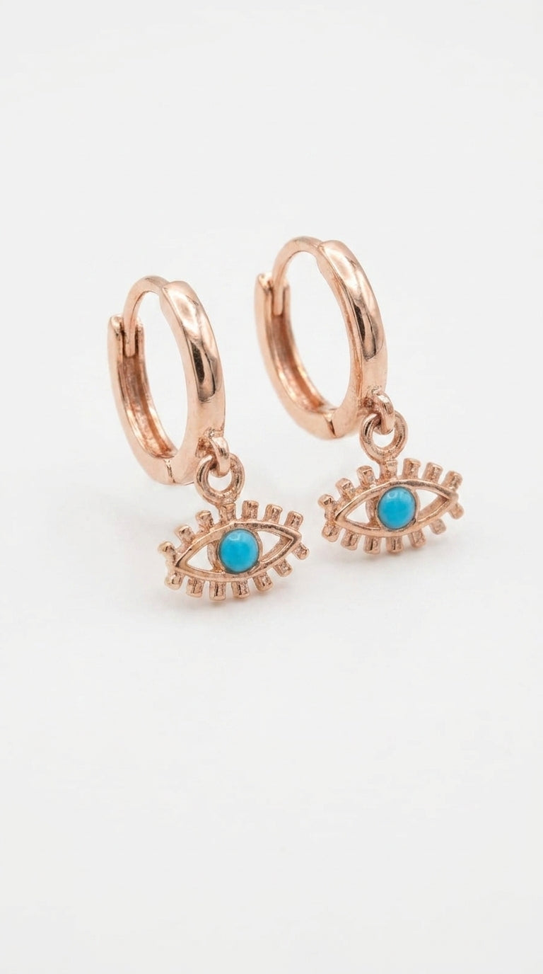 Turquoise Evil Eye Huggie Hoops