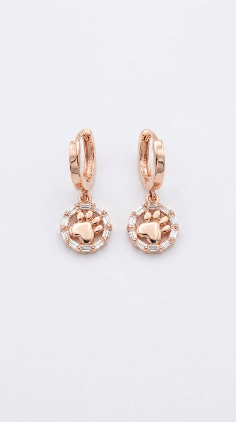 Sparkling Paw Print Huggie Hoops