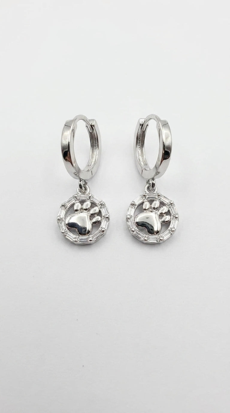 Sparkling Paw Print Huggie Hoops