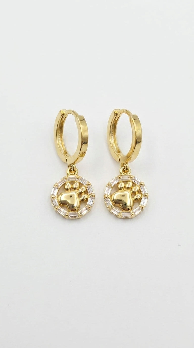 Sparkling Paw Print Huggie Hoops
