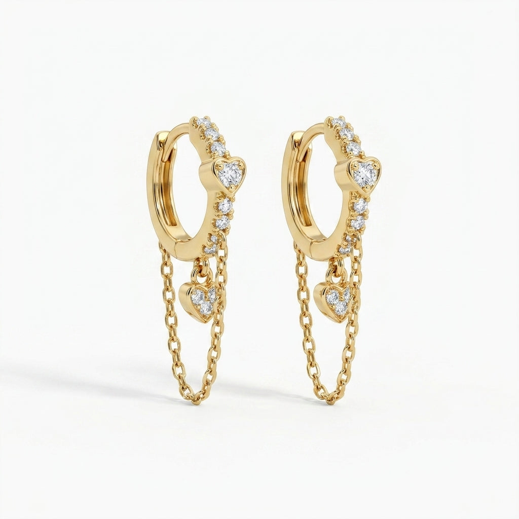 Heart Chain Huggie Earrings