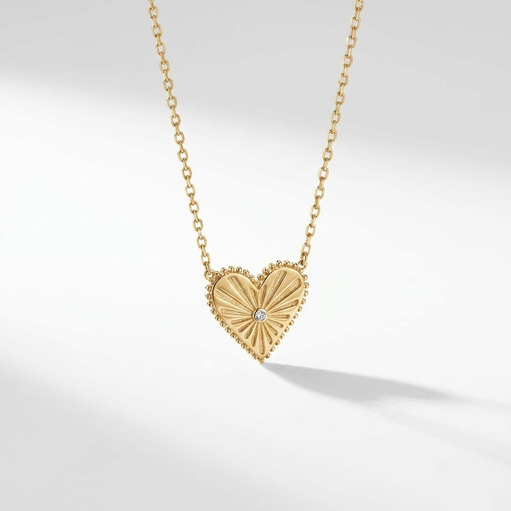 Rose Gold Sunburst Heart Necklace