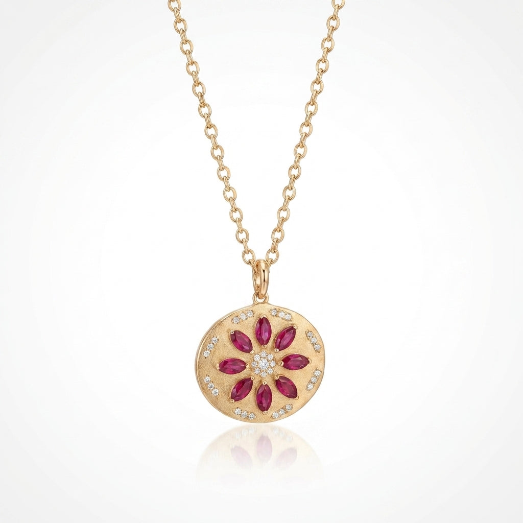 Royal Crimson Bloom Medallion Necklace