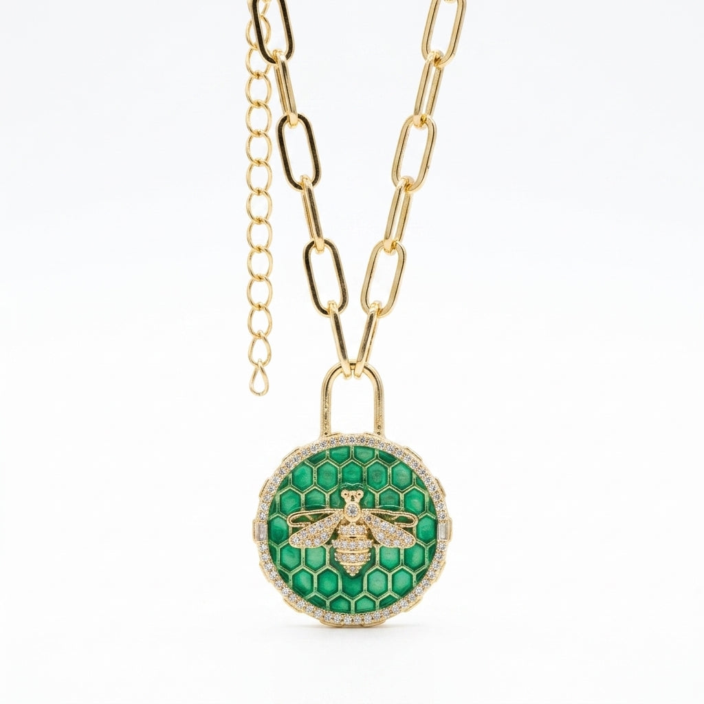 The Emerald Hive Padlock Necklace
