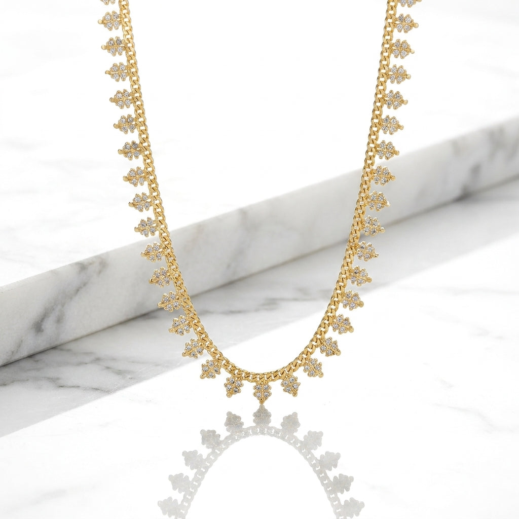 Crystal Clover Fringe Necklace
