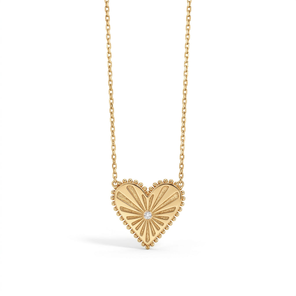 Rose Gold Sunburst Heart Necklace