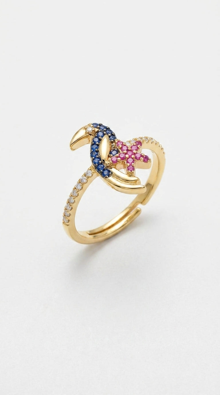 Tropical Starfish & Sapphire Toucan Ring