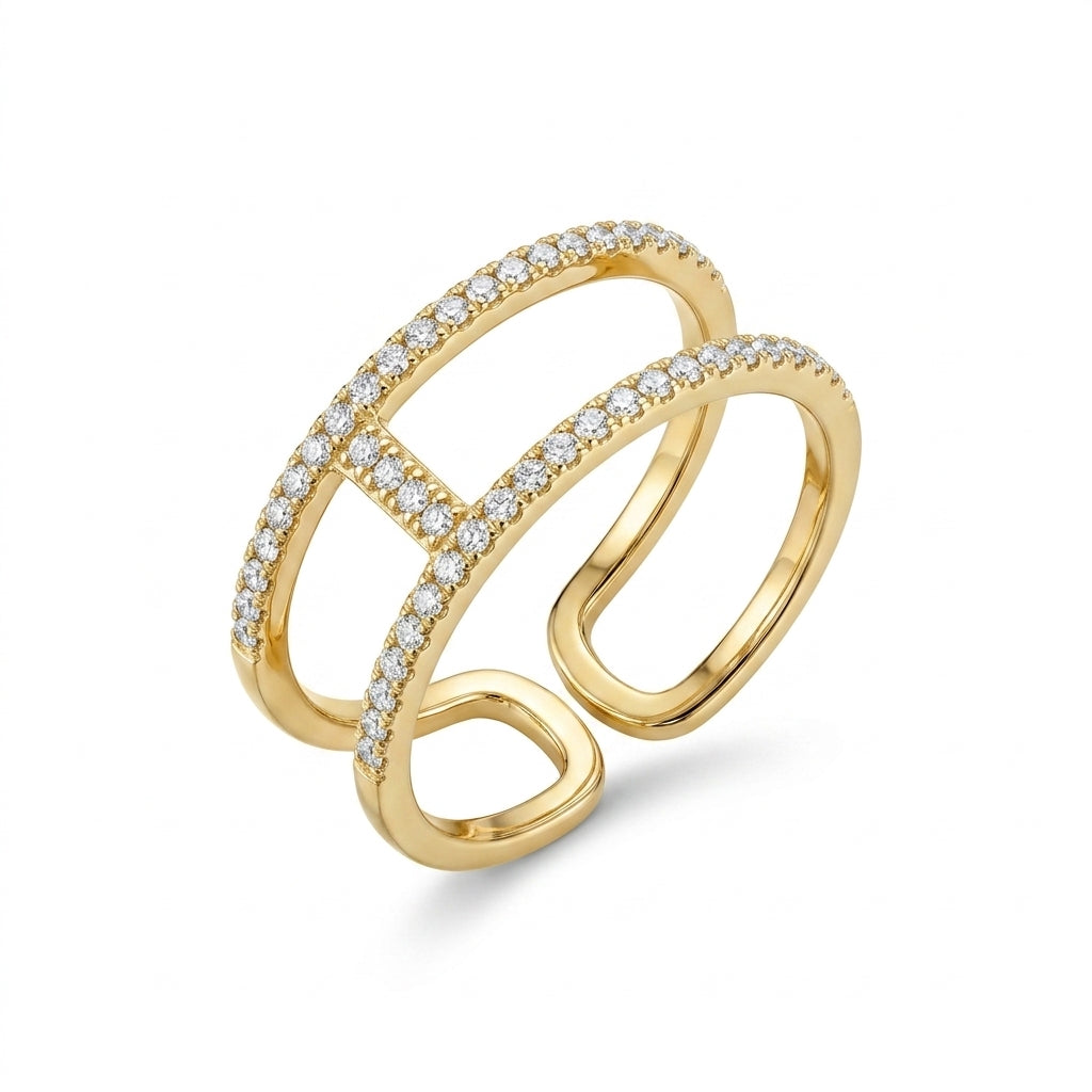 Parallel Crystal Open Cuff Ring