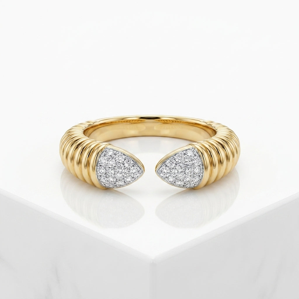 The Ribbed Teardrop Cuff Ring