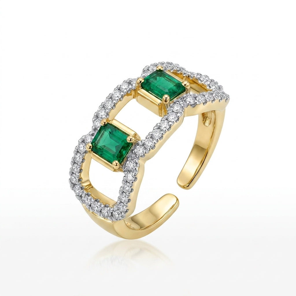 The Deco Emerald Link Ring