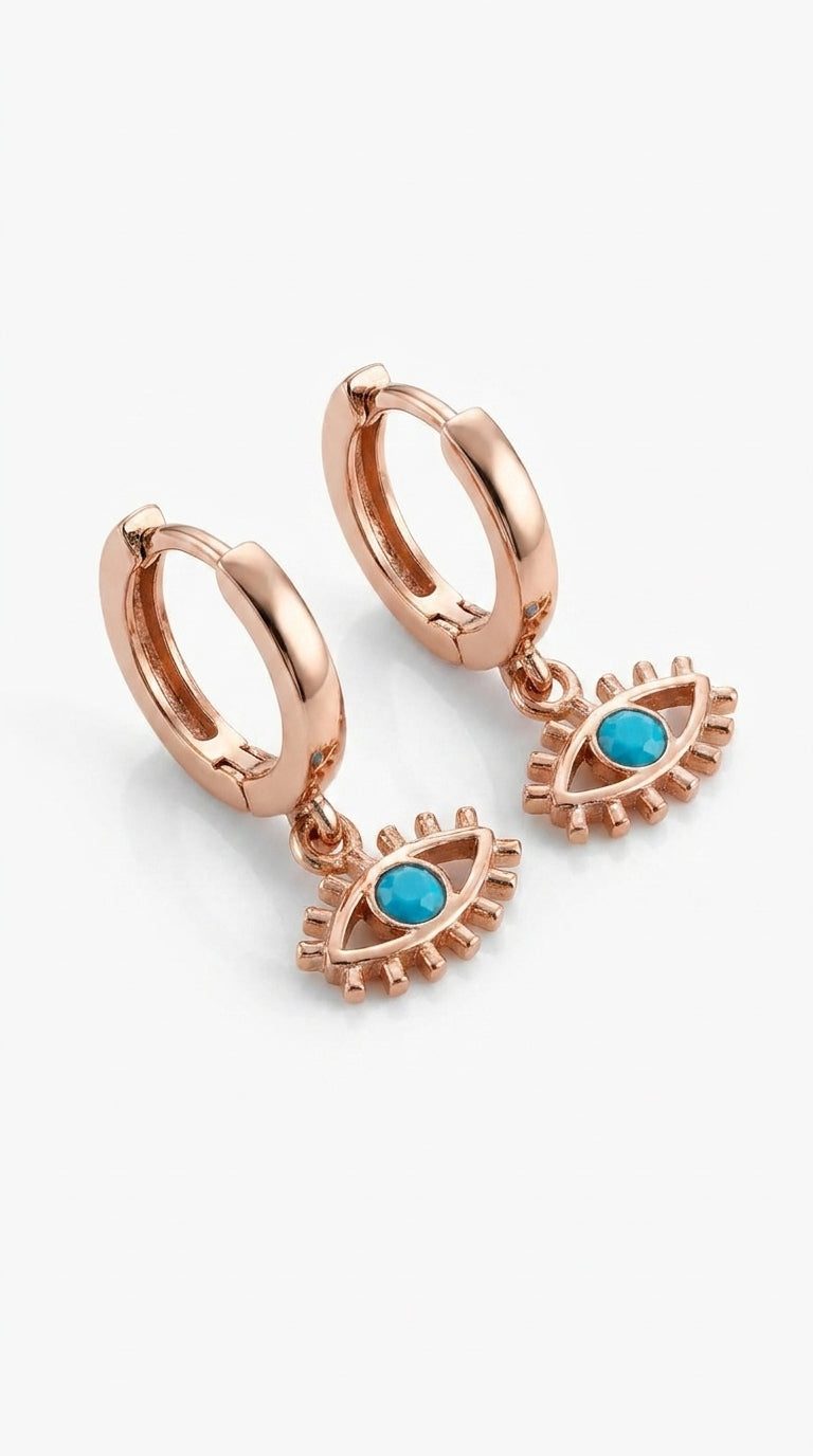 Turquoise Evil Eye Huggie Hoops