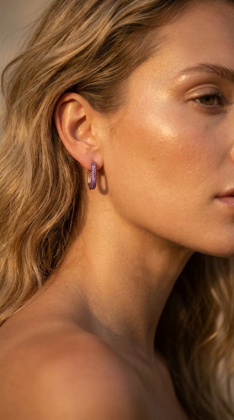 Amethyst Pavé Geometric Hoops