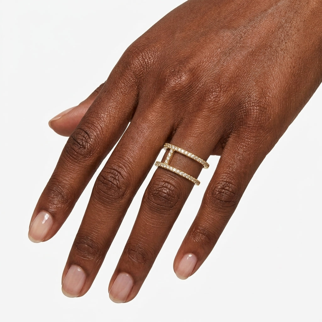 Parallel Crystal Open Cuff Ring