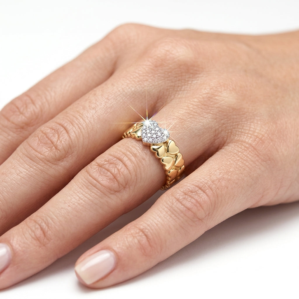 Crystal Center Heart Chain Ring