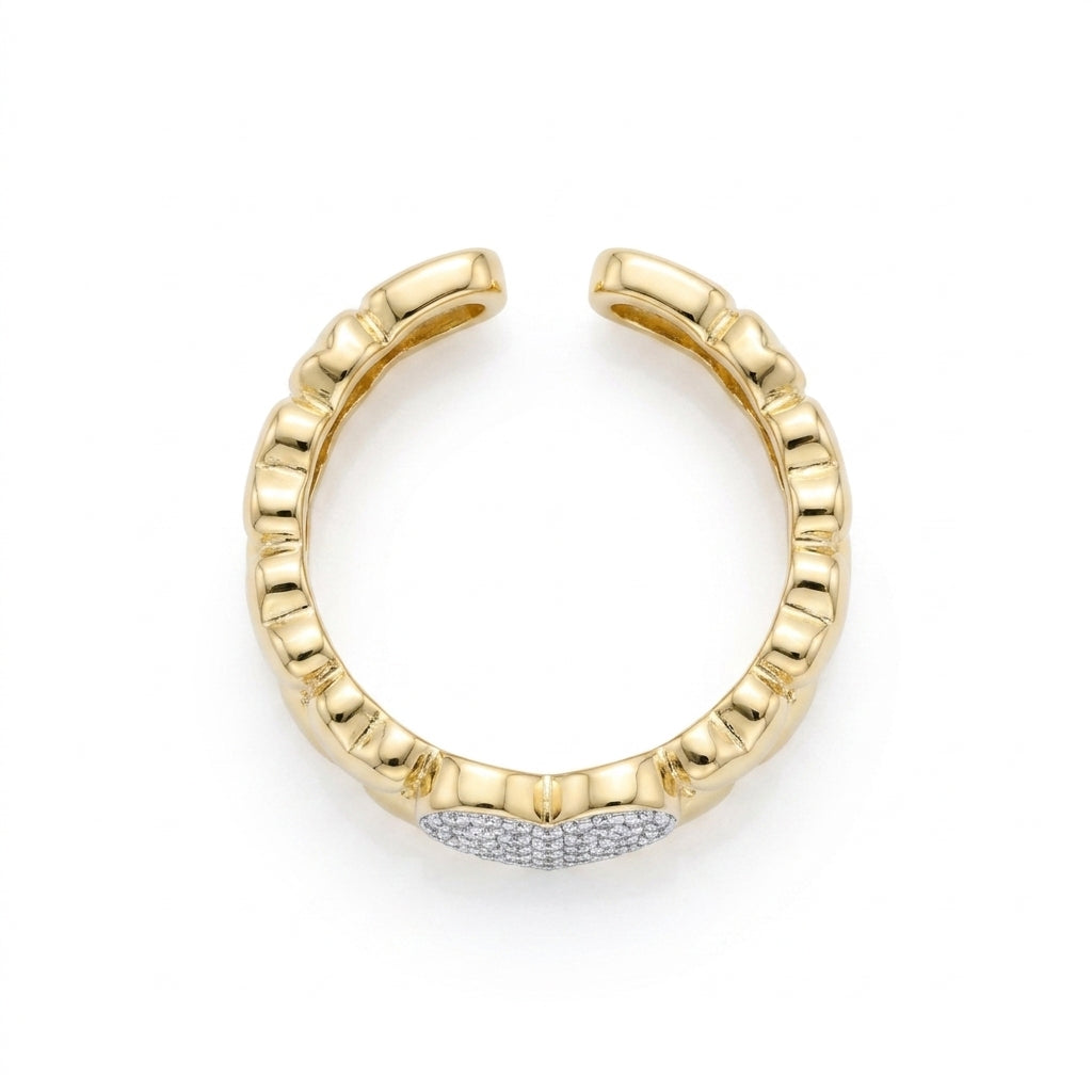 Crystal Center Heart Chain Ring