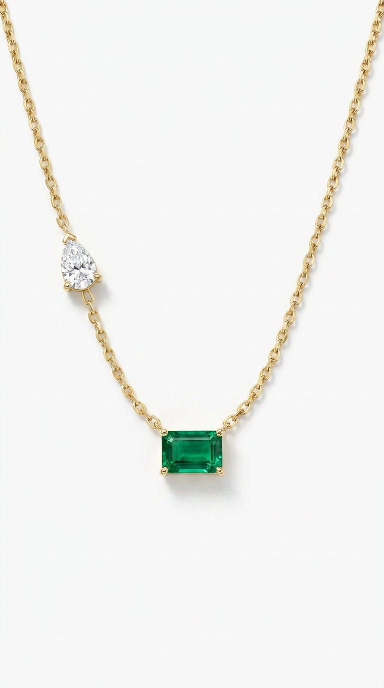 Radiant Emerald Asymmetric Aura Necklace