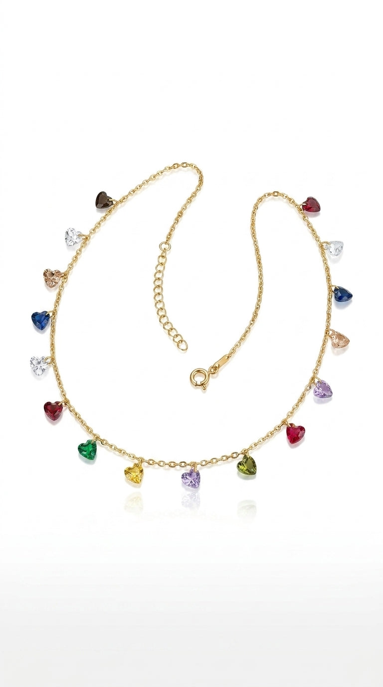 Multicolor Heart Drops Necklace
