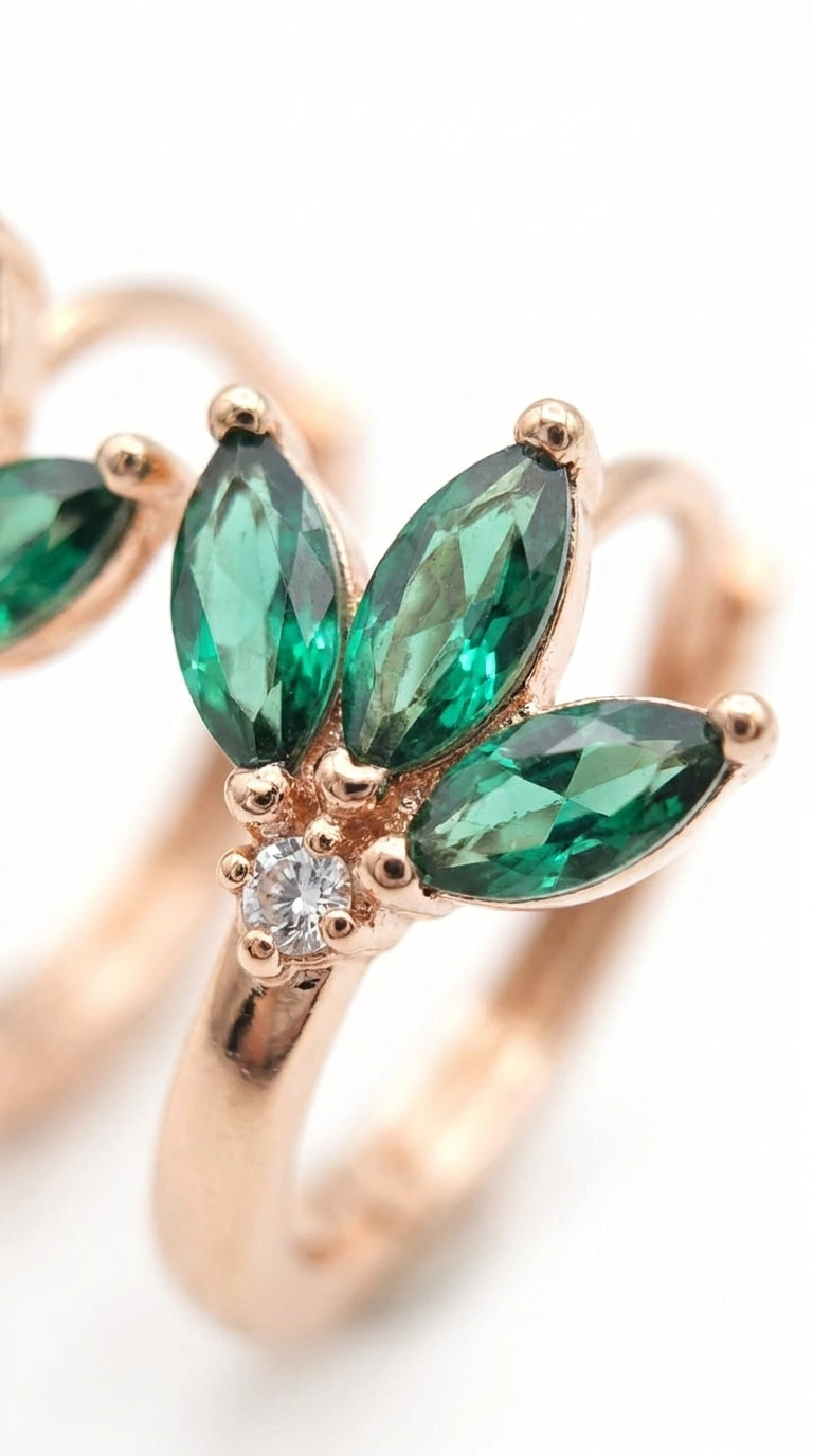 Emerald Lotus Huggie Earrings