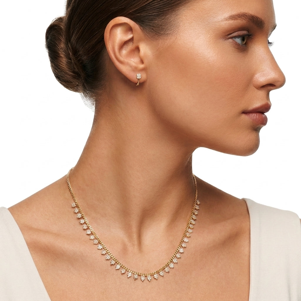 Crystal Clover Fringe Necklace