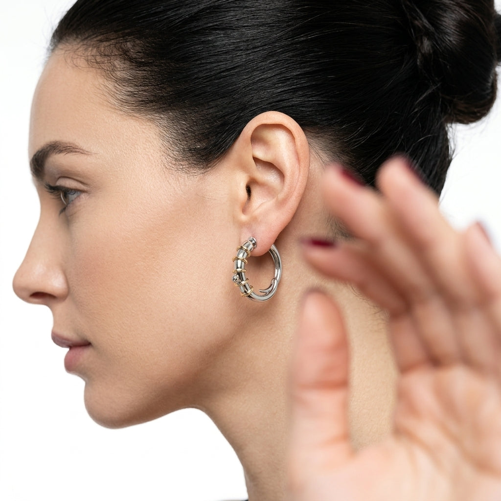 Mixed Metal Ribbed Hoops