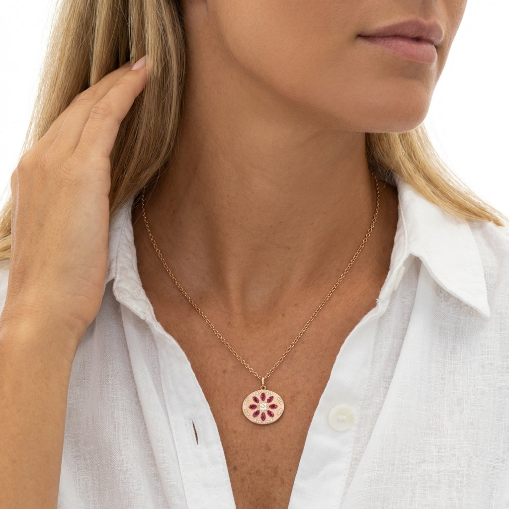 Royal Crimson Bloom Medallion Necklace