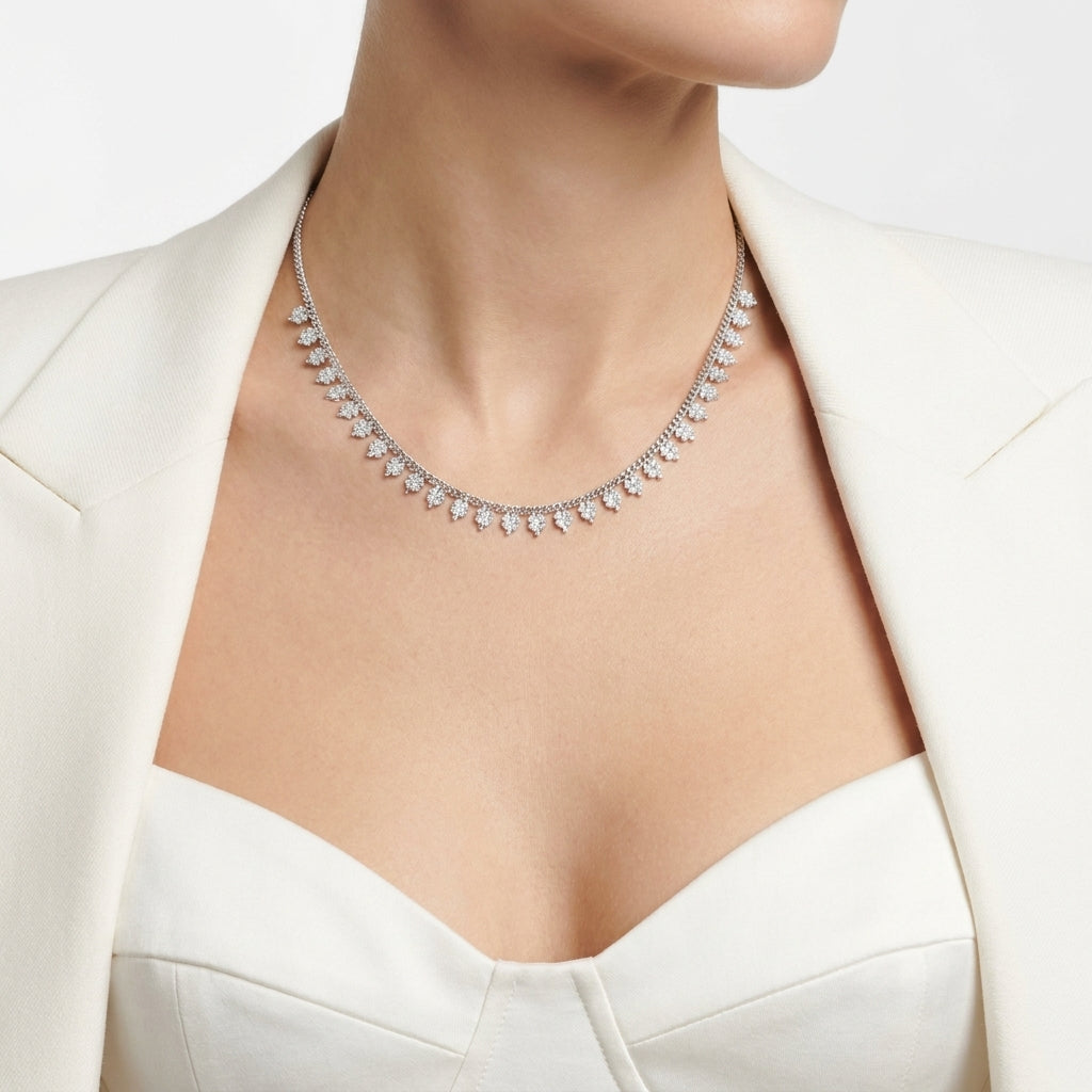 Crystal Clover Fringe Necklace