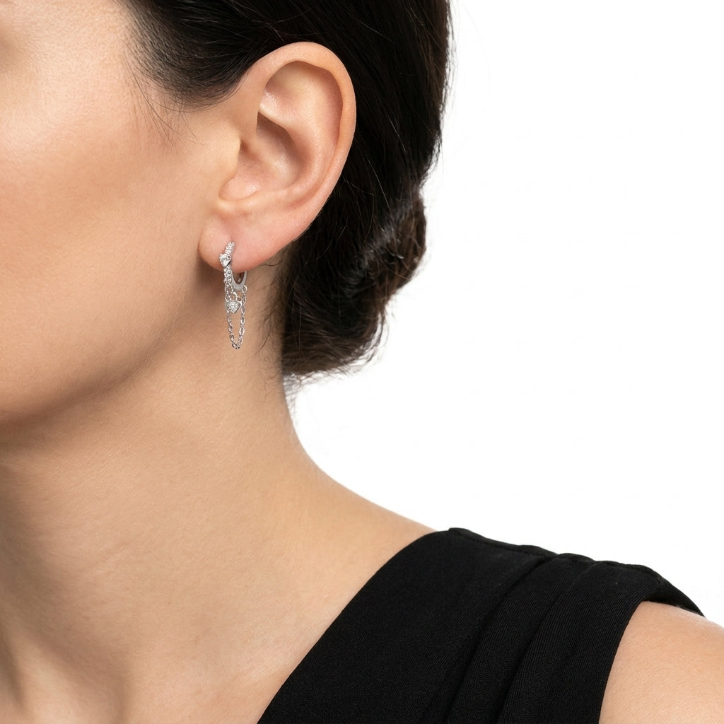 Heart Chain Huggie Earrings