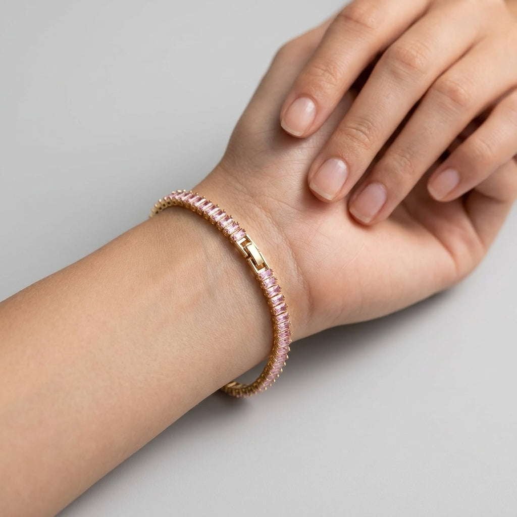 Rose Pink Baguette Tennis Bracelet