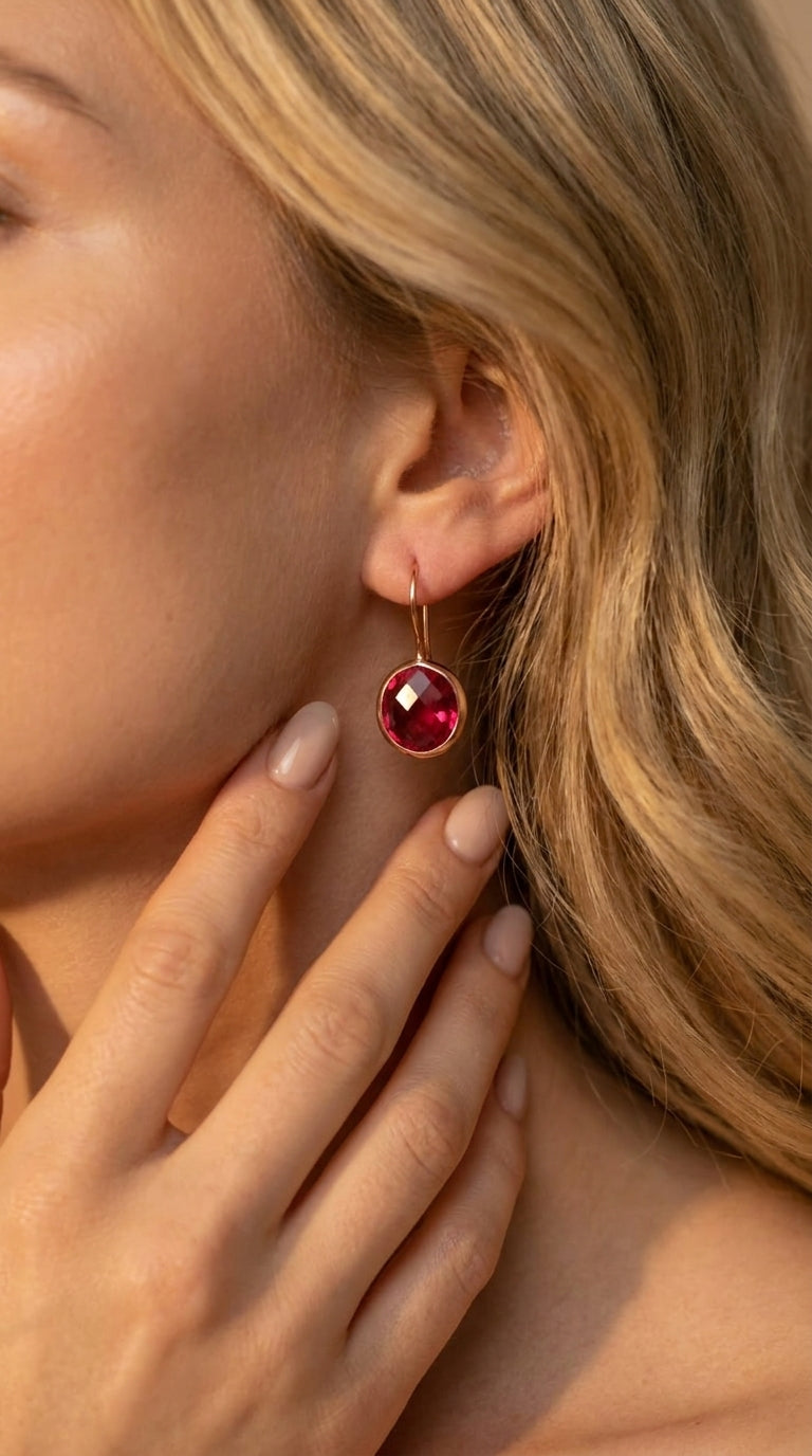 Royal Ruby-Rose Drop Earrings