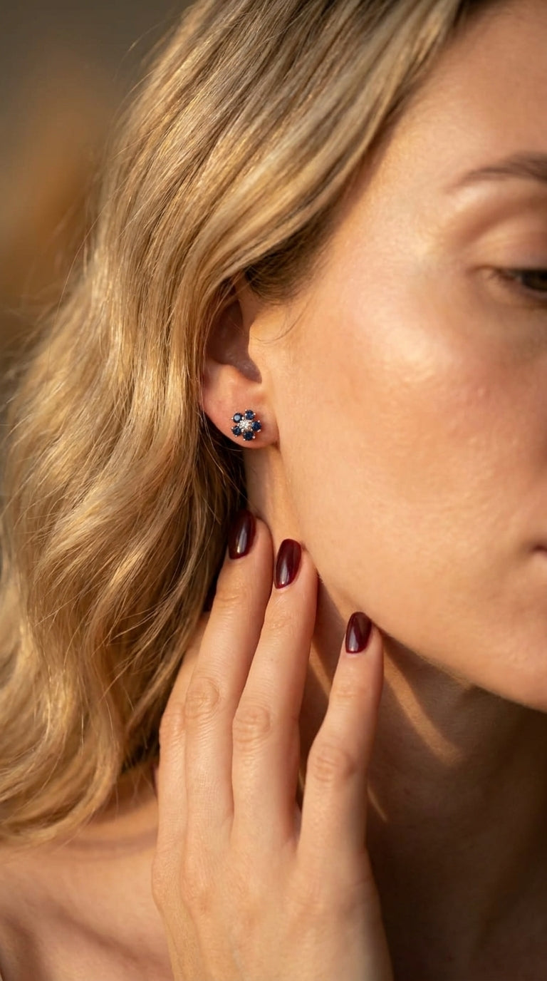 Midnight Blossom Silver Earrings