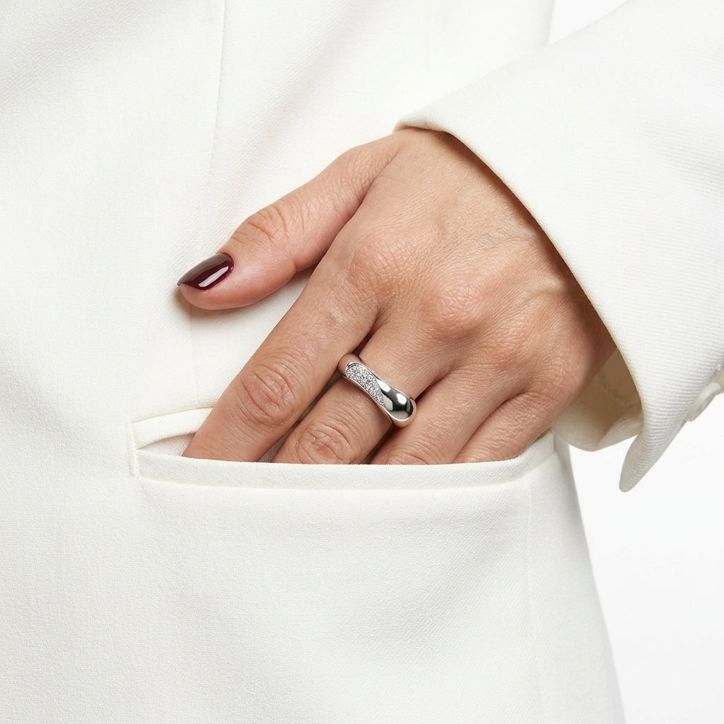 Sculptural Pavé Wave Ring