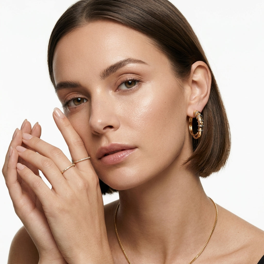 Mixed Metal Ribbed Hoops
