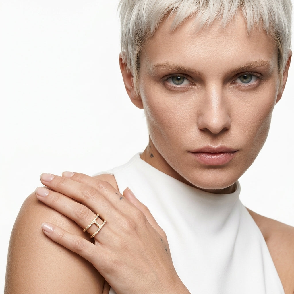 Parallel Crystal Open Cuff Ring