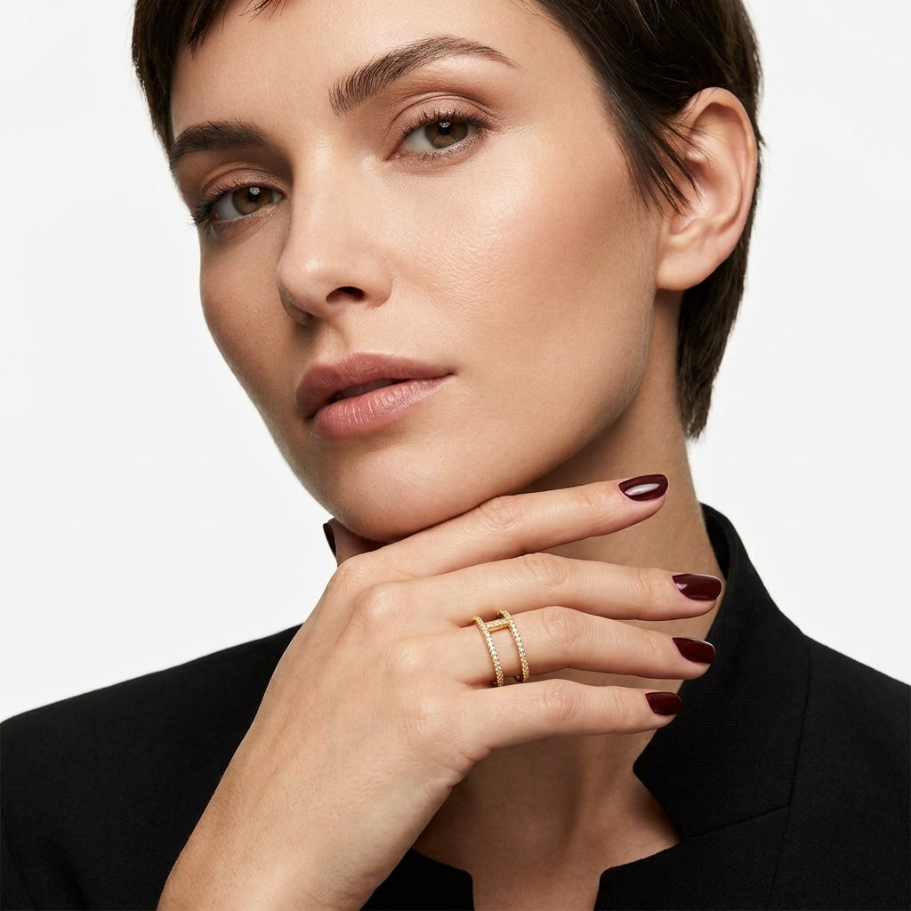 Parallel Crystal Open Cuff Ring