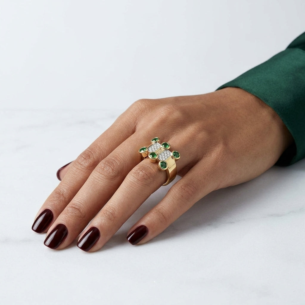 Geometric Green Gemstone Cuff Ring