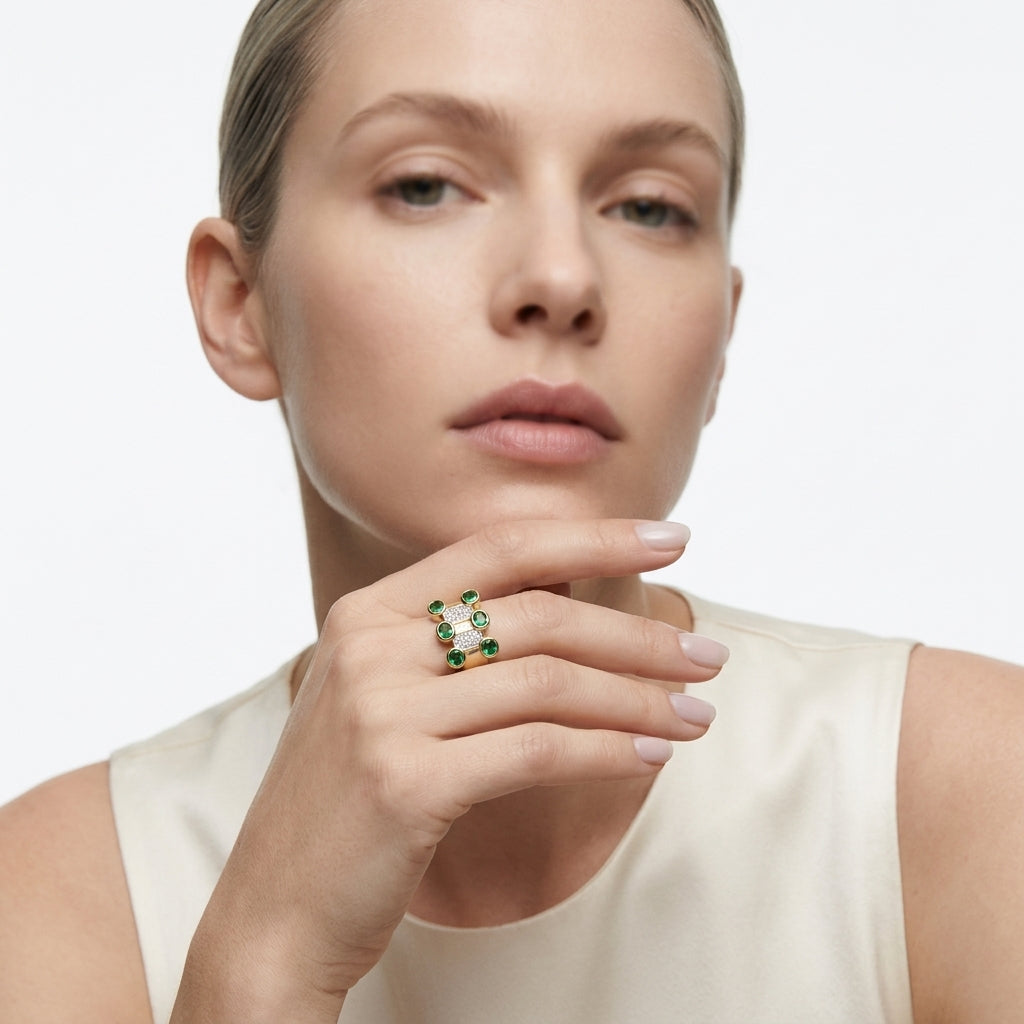 Geometric Green Gemstone Cuff Ring