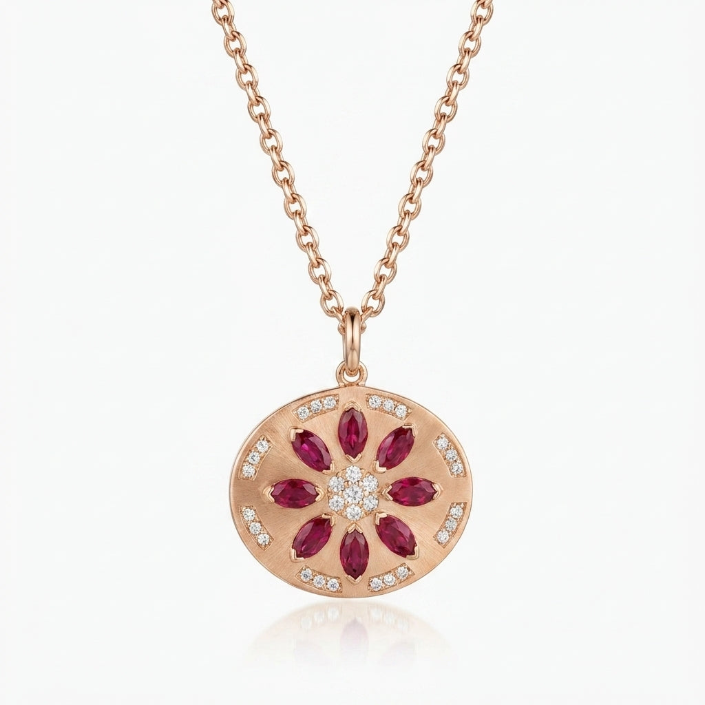 Royal Crimson Bloom Medallion Necklace